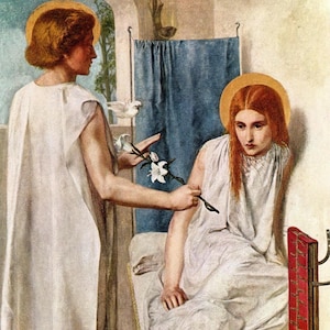 ROSSETTI Oryginalny wydruk książki Vintage „Oto Służebnica Pańska” – obraz prerafaelitów – wyjątkowy prezent