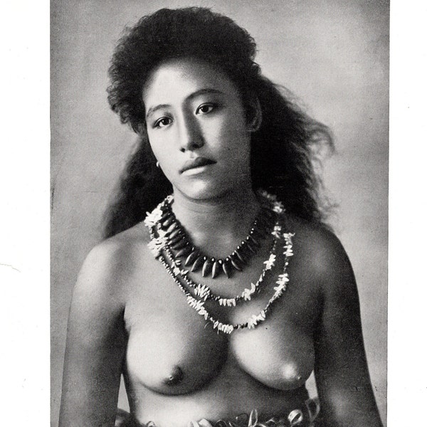 1910 SAMOAN BELLE portant des colliers de dents et de coquillages - Original Antique Photo Print - Anthropologie - Ethnologie - Cadeau unique (Vol 1I)