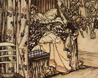 Arthur Rackham "Rip Van Winkle" Vintage Print – 1974 Fairytale Illustration