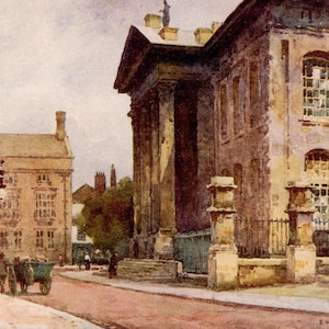 1940s Clarendon Building Watercolor Print: Oxford, England Vintage Art