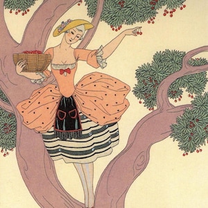 Ilustración de moda art déco &quot;Cerezas&quot; de George Barbier - Póster vintage