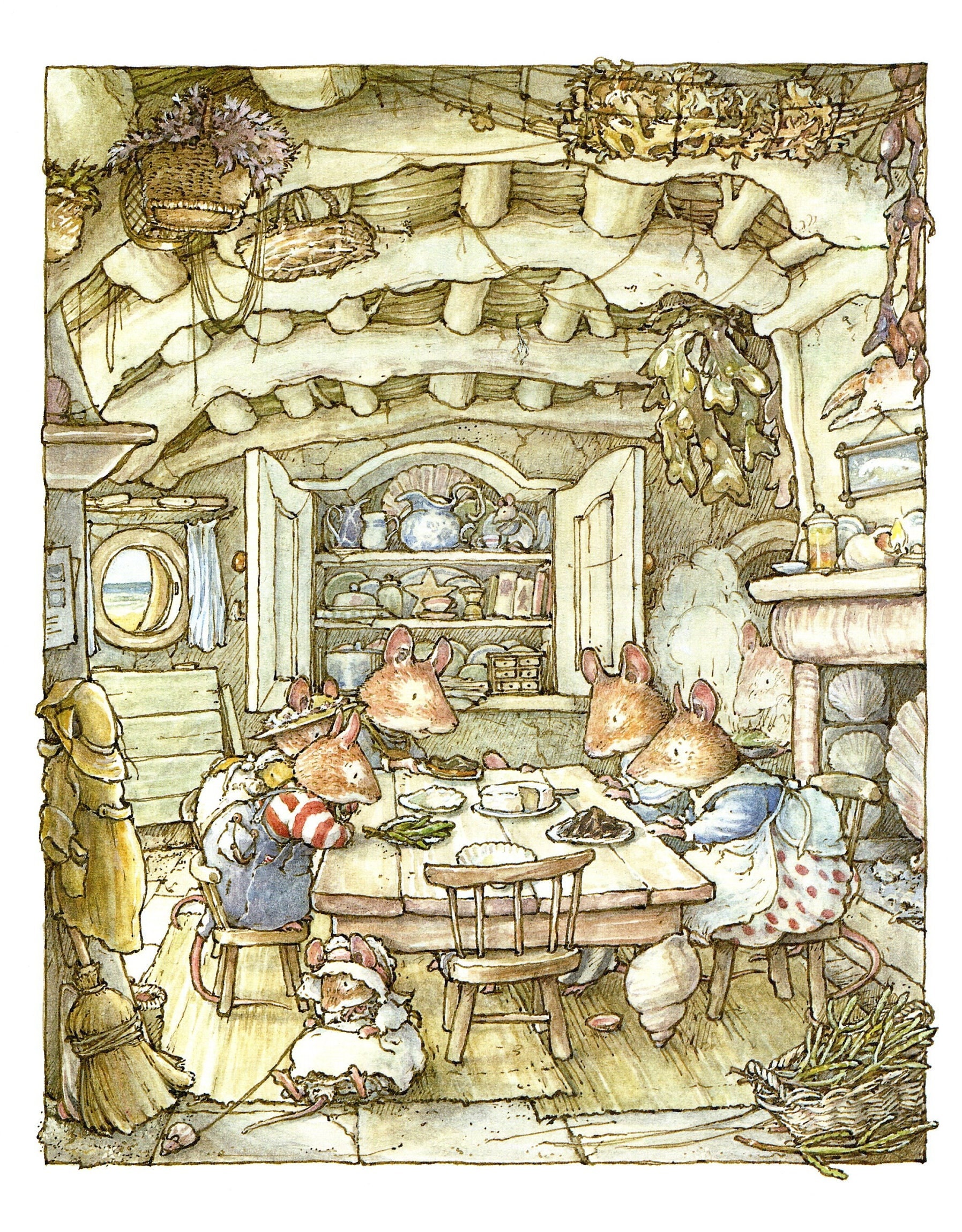 Brambly Hedge Vintage Print: Jill Barklem Mice Illustration