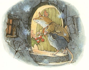 Brambly Hedge "Winter Story" Original Jill Barklem Vintage Print with text - Cute Mice - Unique Gift