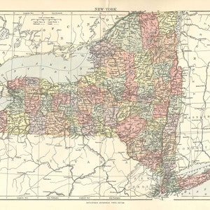 Antique Map NEW YORK, USA from 9th Edition Encyclopaedia Britannica 1875-1889 - original rare 19th century map print - Victorian map - gift