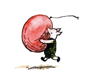 Vintage Winnie de Pooh-print: Knorretje en ballon, kinderkamerkunst