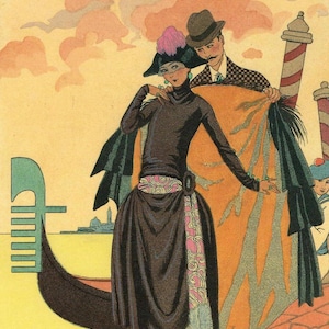 Póster Art Déco de George Barbier: &quot;Ella y él, 1921&quot;. Impresión de moda vintage.