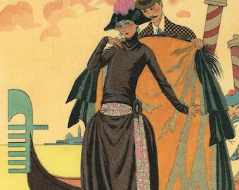 George Barbier Art Deco Poster: "1921 She and He" Vintage Fashion Print