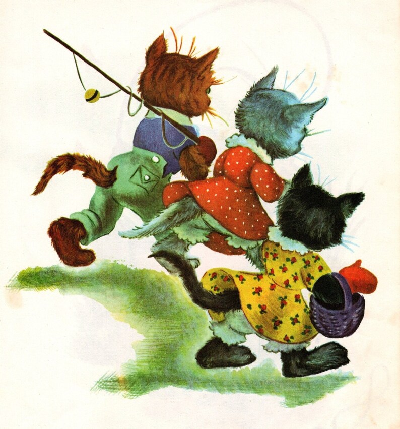 Vintage 1940s Three Little Kittens Art Print: Masha Illustration - Etsy ...
