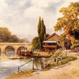 1910 Maidenhead Bridge Print: Thames River, England - Vintage Watercolour