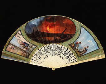 Antique Fan Art Print: "Vesuvius" Grand Tour Souvenir (8x10.5)