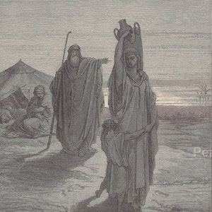 Gustave Doré &quot;Expulsion of Hagar&quot; Antique Bible Print, 1891