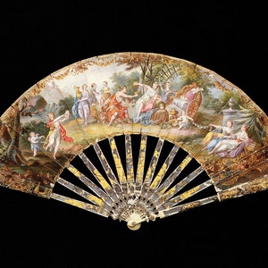 Antique Fan Art Print: Bacchus and Venus Literary Theme
