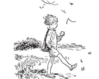 Vintage Winnie the Pooh Book Print - Christopher Robin - Nursery Art