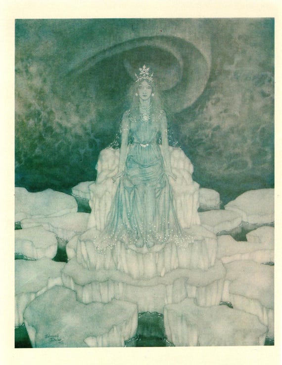 エドマンド・デュラック「雪の女王」の版画 - 1975年ヴィンテージ童話