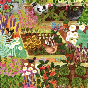 4 Papierservietten / Servietten GARTEN Hühner Hühner Blumen Gemüse - Decoupage, Scrapbooking, Kartengestaltung, Mixed Media, Papiermodell