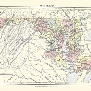 Antique Map of Maryland: 1875 Encyclopaedia Britannica Print