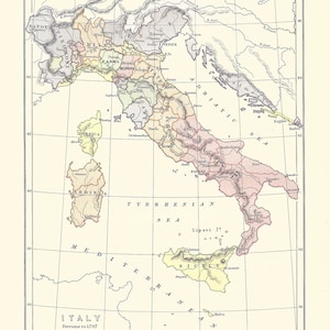 Carte ancienne ITALIE, antérieure à 1797, EUROPE de la 9e édition Encyclopaedia Britannica 1875-1889 - estampe originale rare du XIXe siècle - CADEAU