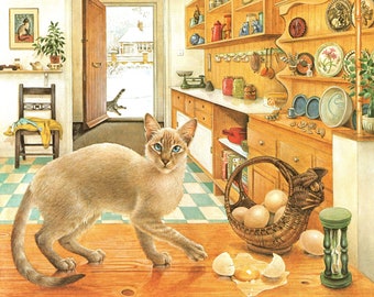 Vintage Cats Original Print - Siamese - Lesley Anne Ivory artist - For cat lovers – Unique Gift
