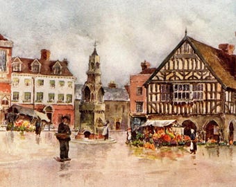 1915 Saffron Walden Market, Essex, England Print | Original Antique Watercolour