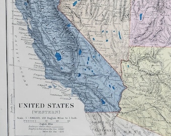 Mapa antiguo del oeste de los Estados Unidos: impresión cartográfica de 1889