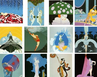 Erté Masterpieces Postcards – Vintage Art Deco Fashion Theatre Illustrations