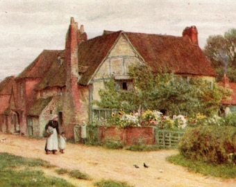 1923. Casa de Milton, Chalfont St Giles, Buckingham. Grabado / Acuarela original de Allingham.