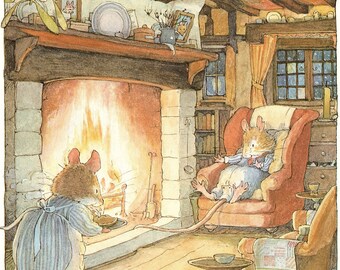 Brambly Hedge Print: Jill Barklem Mice Illustration, 1988 Vintage Art