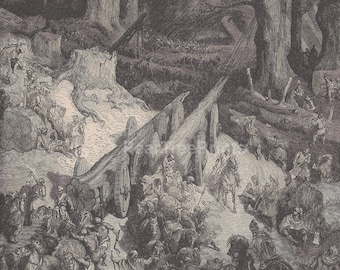 Grabado bíblico antiguo de Gustave Doré: Cedros para el templo, 1891