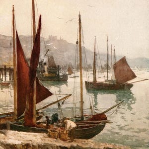1911 Falmouth Harbour Print: Cornish Riviera Vintage Watercolour