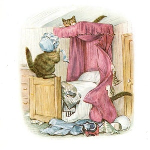 Grabado de Beatrix Potter de 1907: El cuento de Tom Kitten, una obra de arte infantil caprichosa