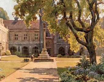 1925 Dulwich Old School Antique Print - E.W. Haslehust Watercolor