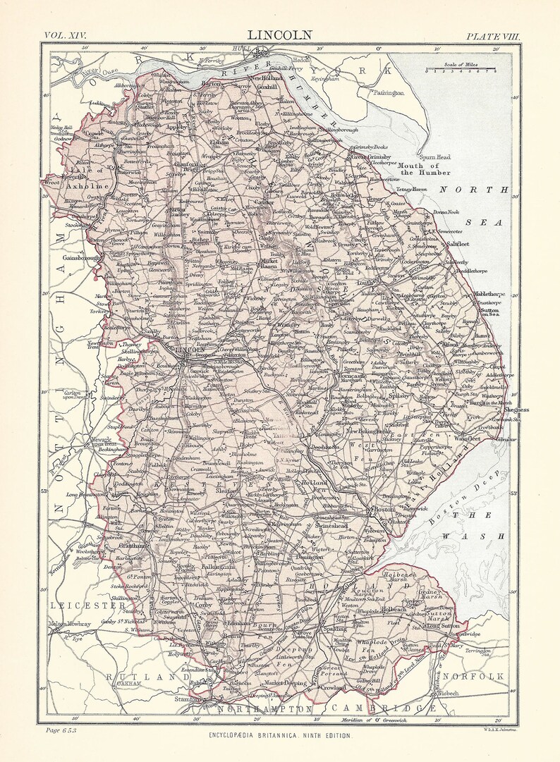 original rare 19th Century print Victorian map Gift Antique Map LINCOLN ENGLAND from 9th Edition Encyclopaedia Britannica 1875-1889