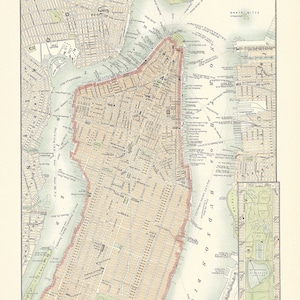 Antique Map NEW YORK - City (Lower Part) USA from 9th Edition Encyclopaedia Britannica 1875-1889 - original rare 19th century map print