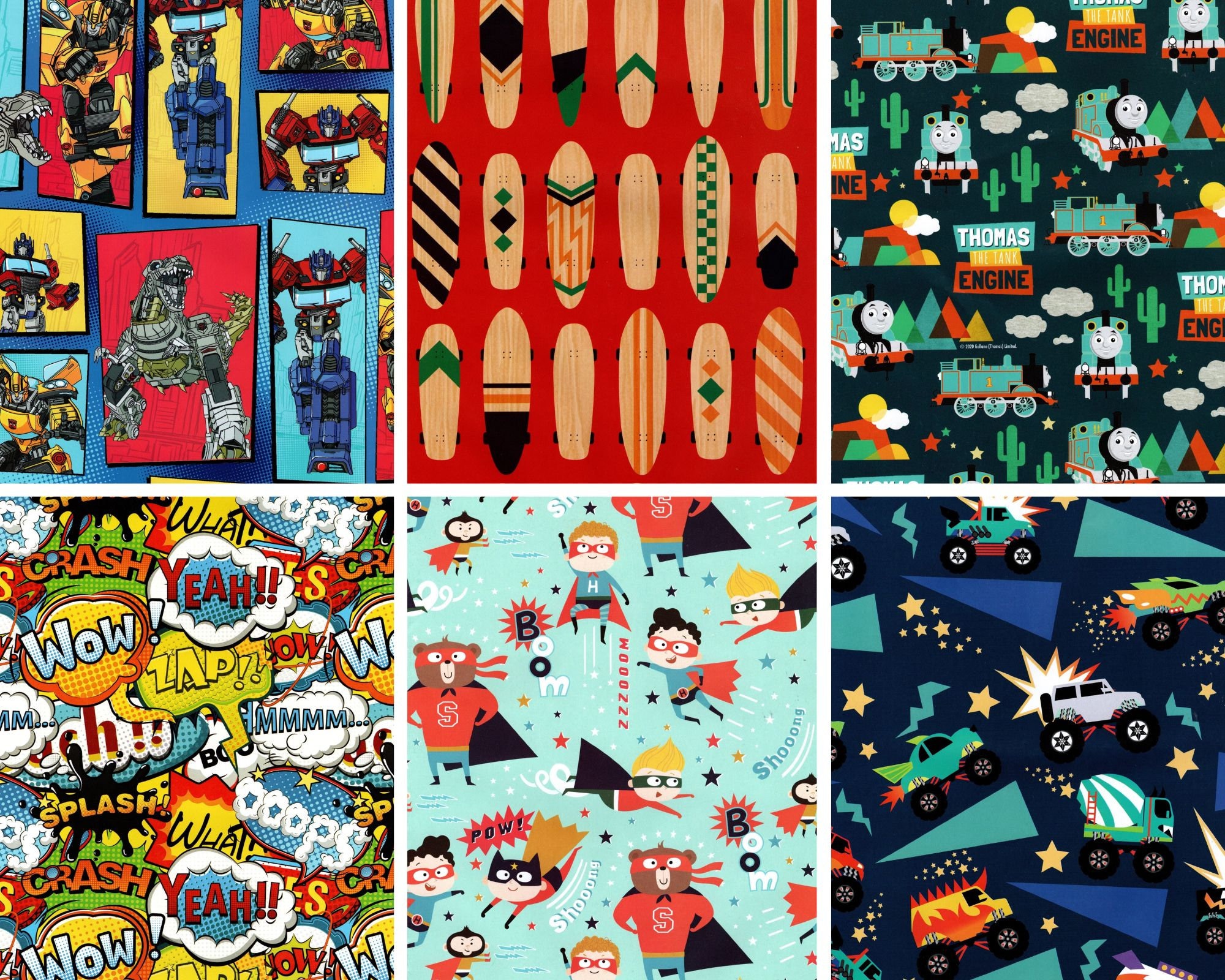 Kids Wrapping Paper Bundle of 6 Folded Flat Sheets Kapow Super