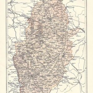 Antyczna mapa NOTTINGHAM, ANGLIA z 9. edycji Encyklopedii Britannica 1875-1889 - oryginalny rzadki druk z XIX wieku - mapa wiktoriańska na prezent