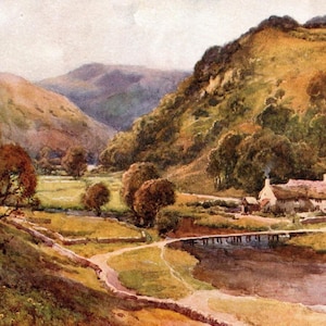 1911 Monsal Dale Vintage Print - Derbyshire England - E.W. Haslehust Watercolor