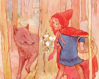 本物のアンティーク1900年代の「赤ずきんと大きな悪いオオカミ」の本の