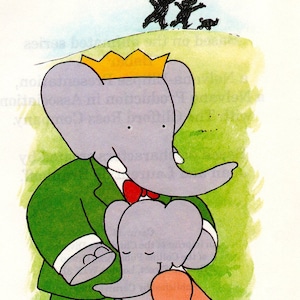 Impresión de Babar: Arte infantil vintage de 1990