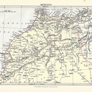 Carte antique MAROC, MOYEN-ORIENT de la 9e édition de l'Encyclopaedia Britannica 1875-1889 - impression originale rare du 19e siècle - carte victorienne