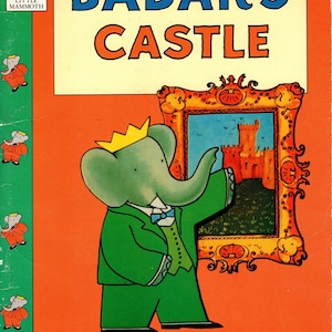 Impresión de portada del libro &quot;Castillo de Babar&quot; de 1990: Arte infantil vintage