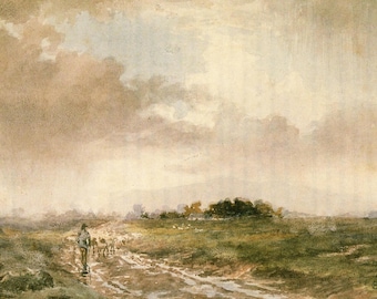 Grabado original de época de Hans Heysen - 'El camino mojado' - Artista paisajista australiano