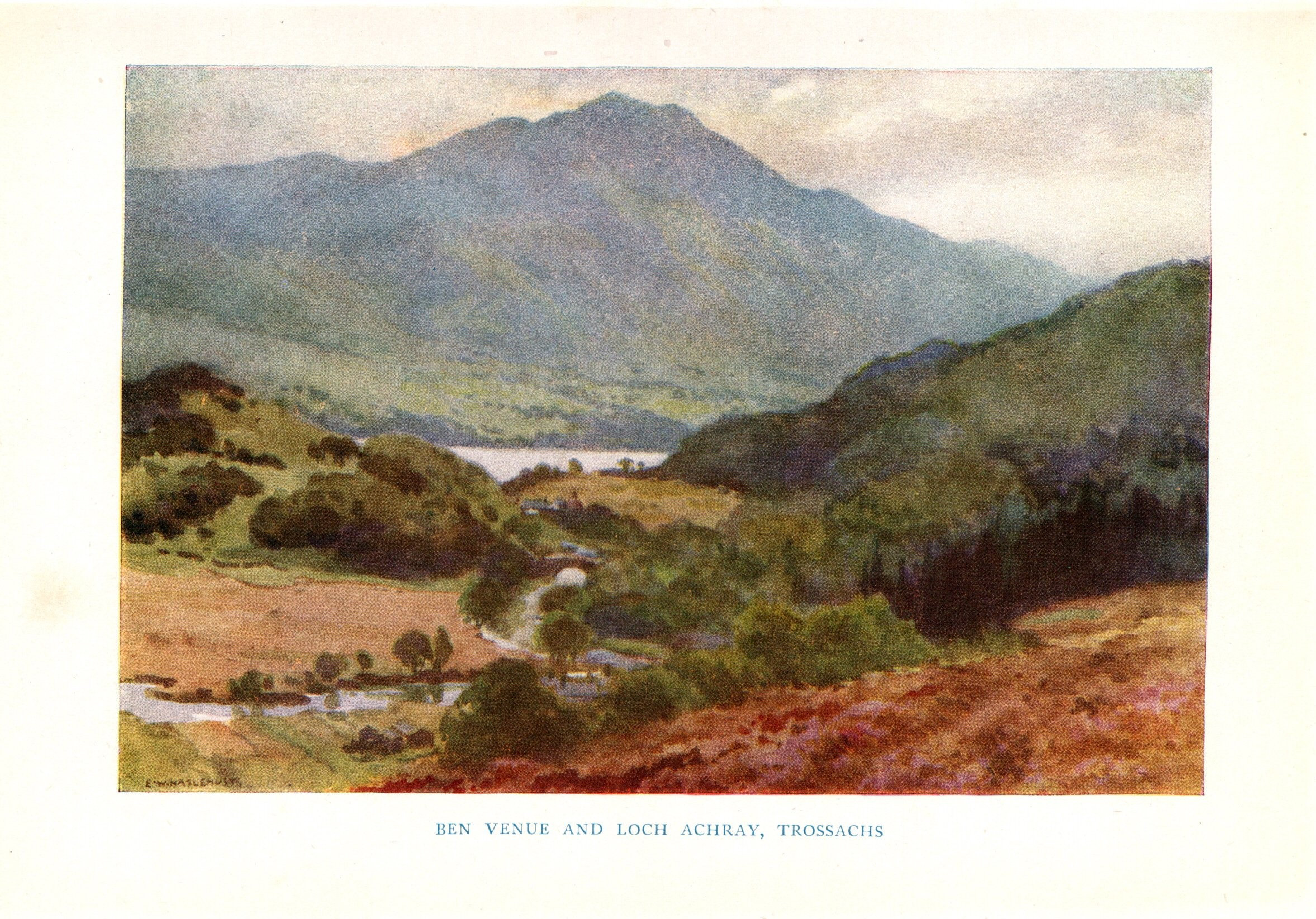 水彩画 BEN VENUE 1833 1922 Scotland Antique Print: Loch Achray & Ben Venue Watercolor - Etsy