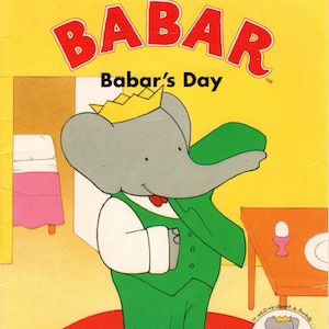 Impresión de portada del libro Babar el elefante de 1990: arte infantil vintage