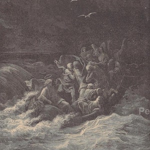 Gustave Doré Print: Christ Stilling the Tempest, 1887 Antique Engraving