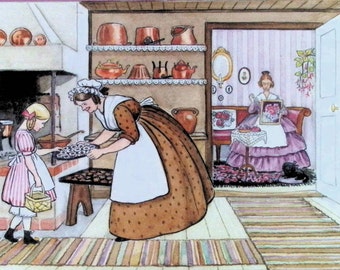 Elsa Beskow Vintage Print: Nordic Kitchen Scene, Whimsical Art