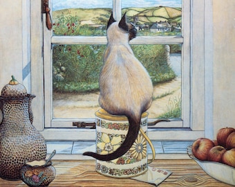 Zoe Stokes Cat Art Print: 1989 Vintage Lithograph