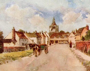 1915 Felstead - The Old School, Essex, England Print | Original Antique Watercolour