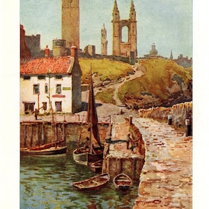 1922 Cathedral Ruins, St Andrews from the Harbour, The Shores of Fife, Scotland Original Antique Print - Unique Gift
