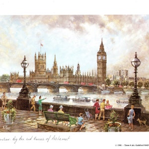 1981 Original London Vintage Print - Big Ben & Houses of Parliament - Unique Gift