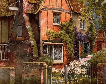 1925 Milton's Cottage Antique Print: E.W. Haslehust Watercolour